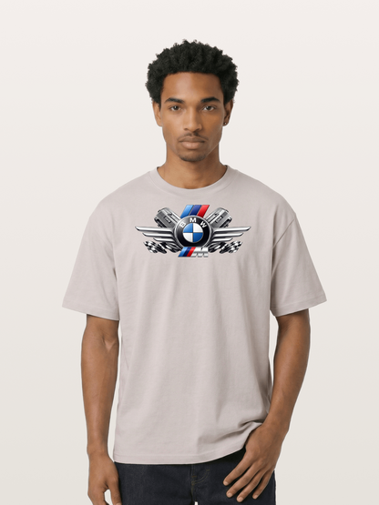 BMW Engine & Logo Wing Design Cotton T-shirt