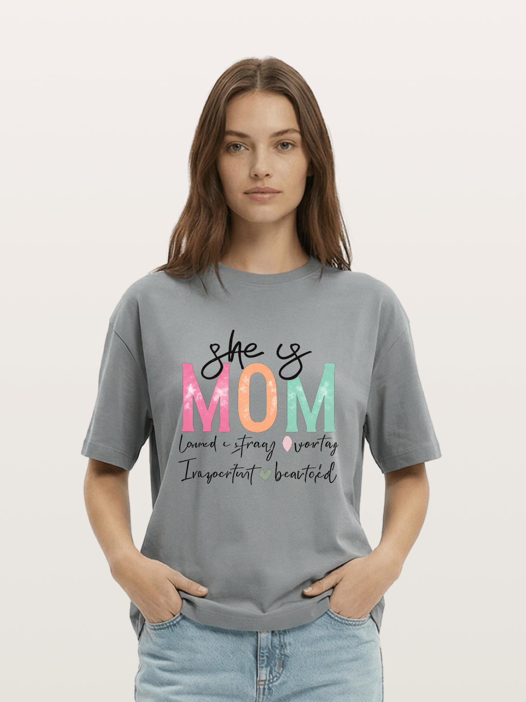 She is Mom Boho Pastel Print Gildan T-shirt