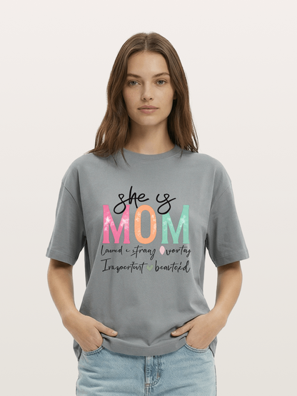She is Mom Boho Pastel Print Gildan T-shirt