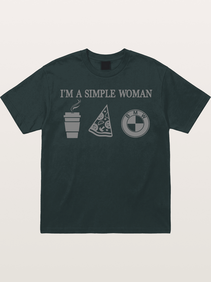 Simple Woman BMW Coffee Pizza Art Gildan T-shirt