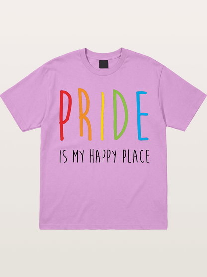 Pride Is My Happy Place Rainbow Text Gildan T-shirt