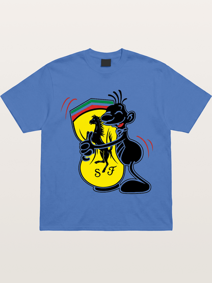 Cartoon Figure Embraces Ferrari Gildan T-shirt
