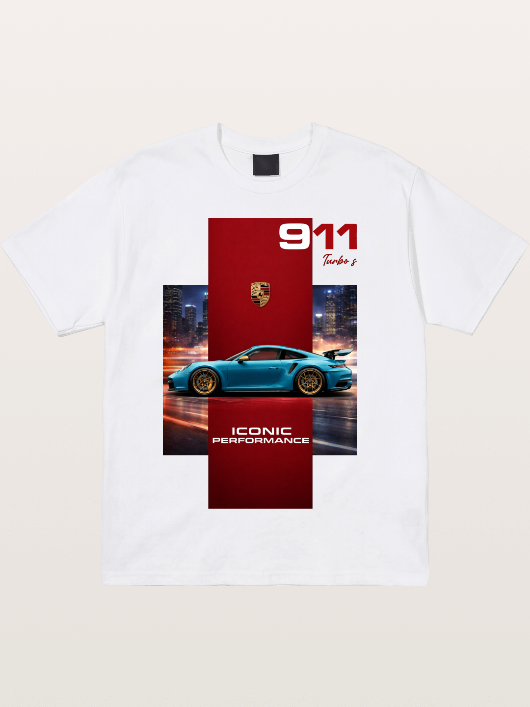 Porsche 911 Turbo S Blue Iconic Cotton T-shirt