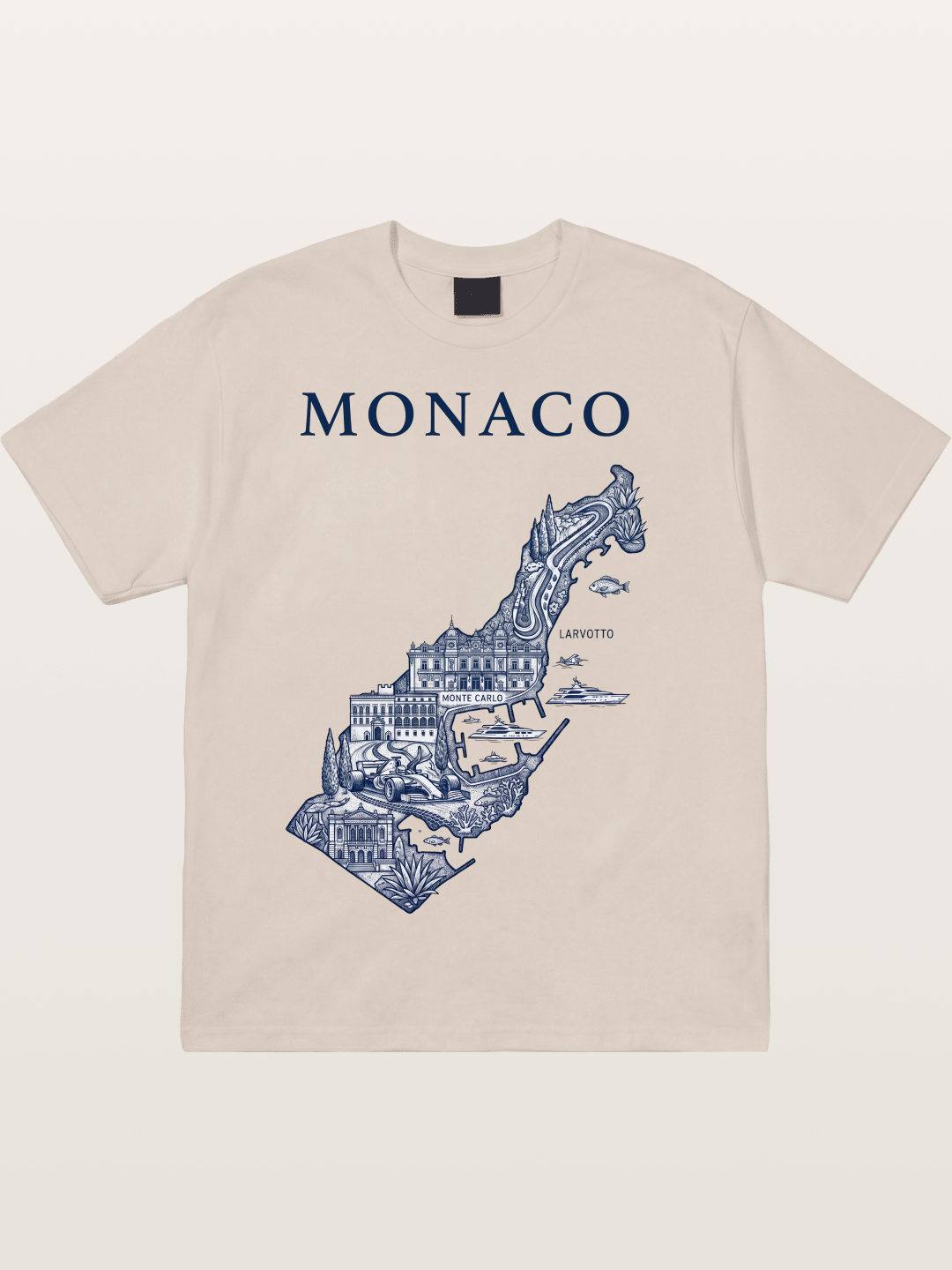 Monaco National Map Circuit Illustration Cotton T-shirt