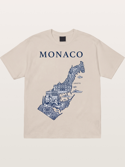 Monaco National Map Circuit Illustration Cotton T-shirt