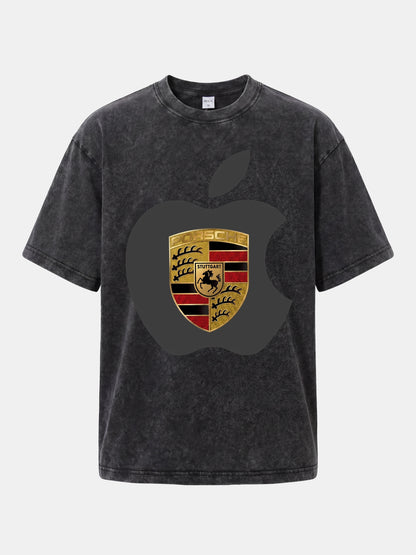 Porsche Crest Inside Apple Outline Washed T-shirt