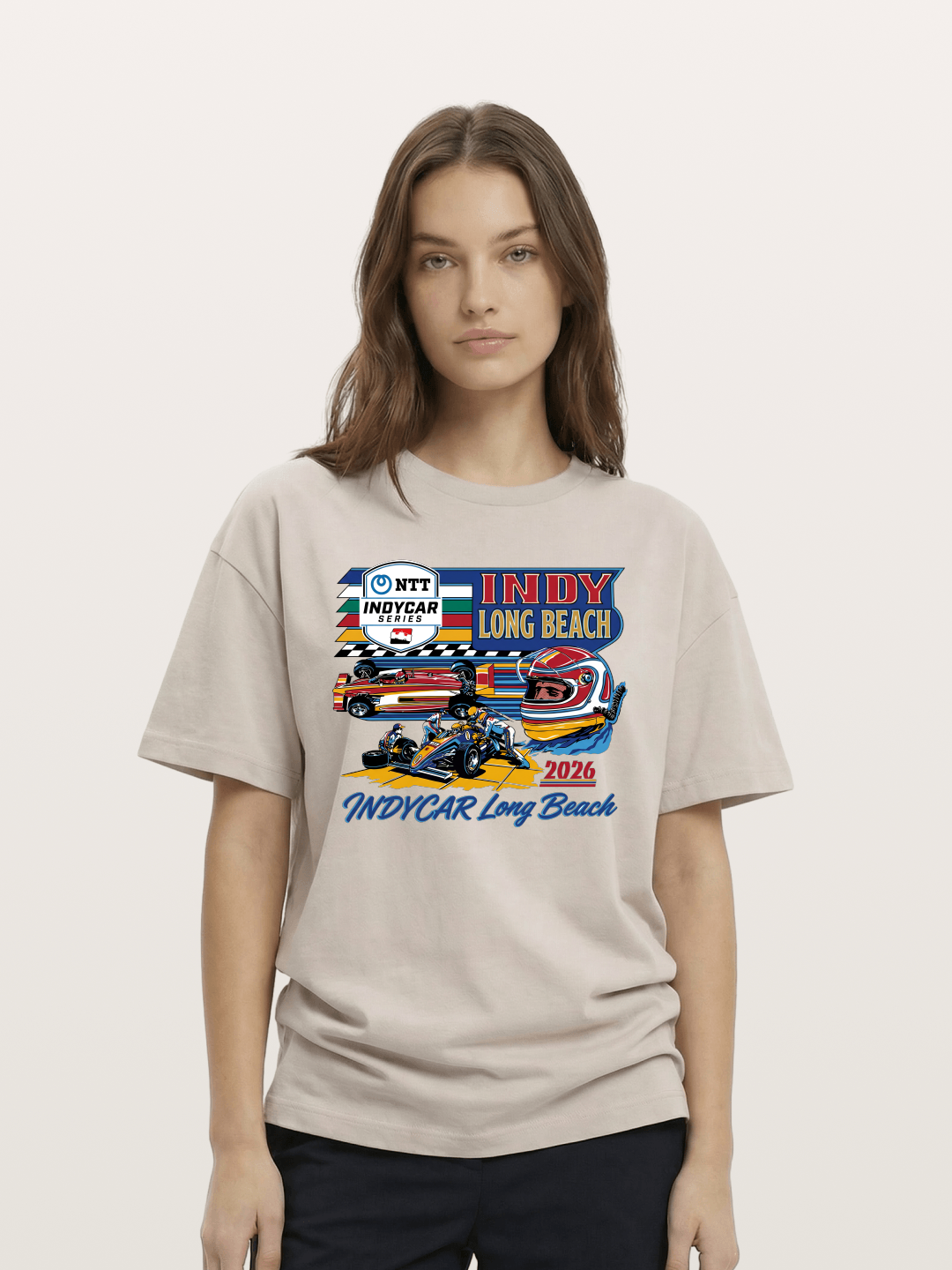 IndyCar Long Beach Vintage Art Cotton T-shirt