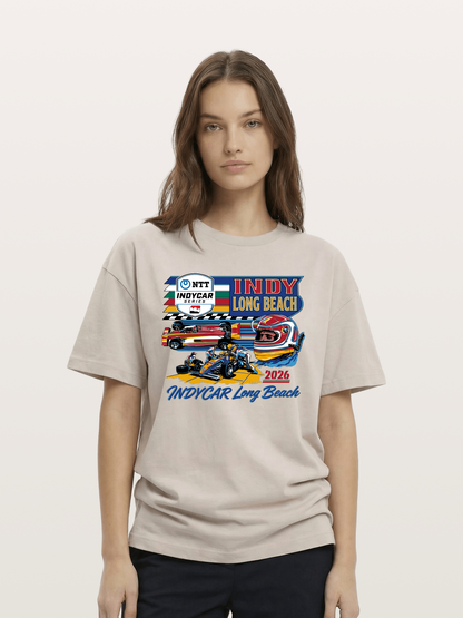 IndyCar Long Beach Vintage Art Cotton T-shirt