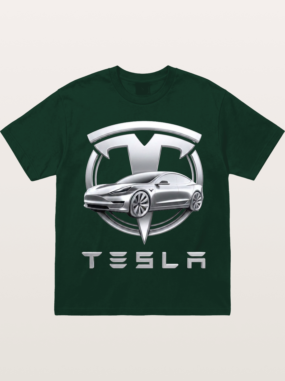Tesla Silver Metallic Logo Print Gildan T-shirt