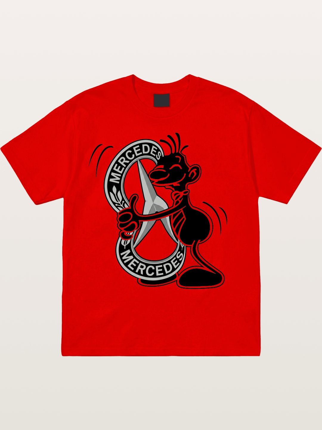 Character Holding Mercedes Emblem Cotton T-shirt