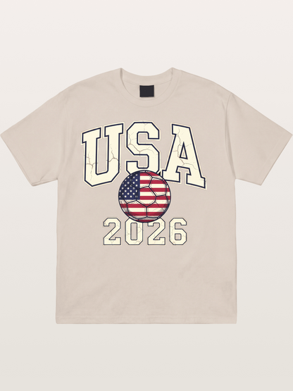 USA 2026 Cracked Letter Soccer Cotton T-shirt