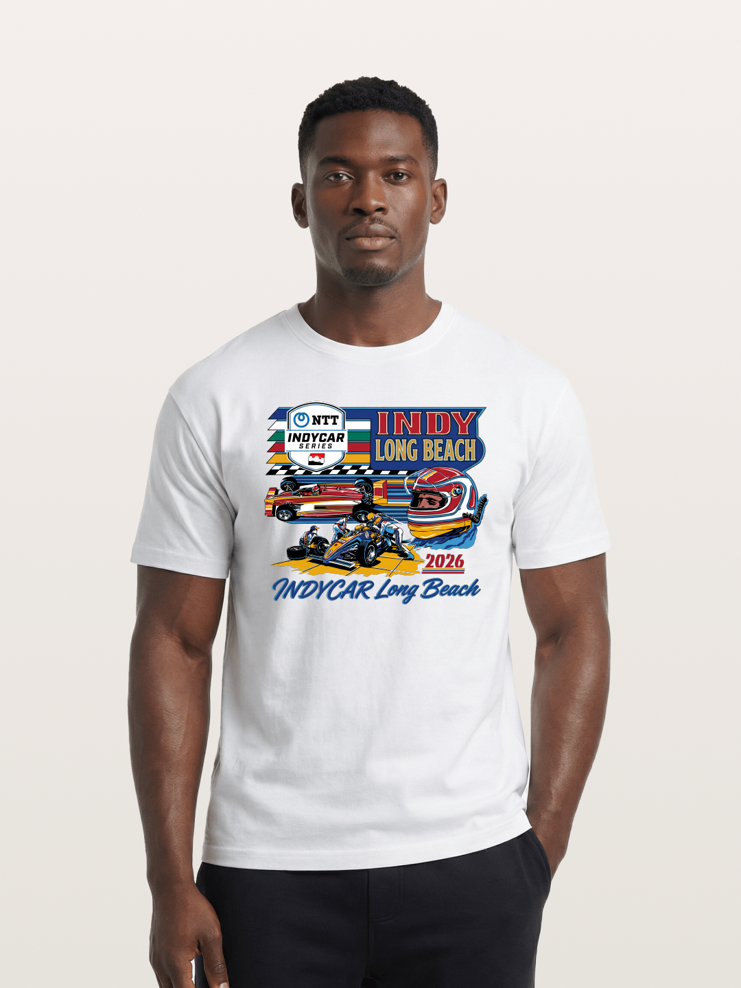 IndyCar Long Beach Vintage Art Cotton T-shirt