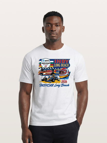 IndyCar Long Beach Vintage Art Cotton T-shirt