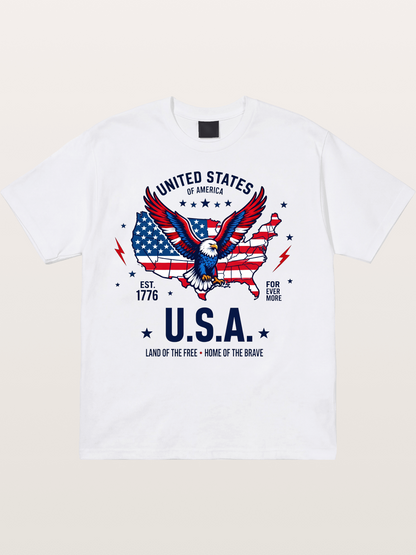 USA Map Eagle Flag Design Cotton T-shirt