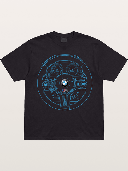 BMW M Vintage Steering Wheel Draft Gildan T-shirt
