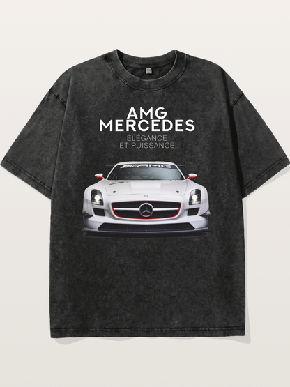 Mercedes AMG SLS White Race Car Washed T-shirt