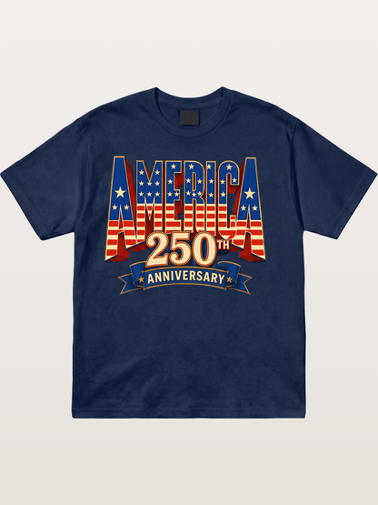 America 250th 3D Lettering Cotton T-shirt