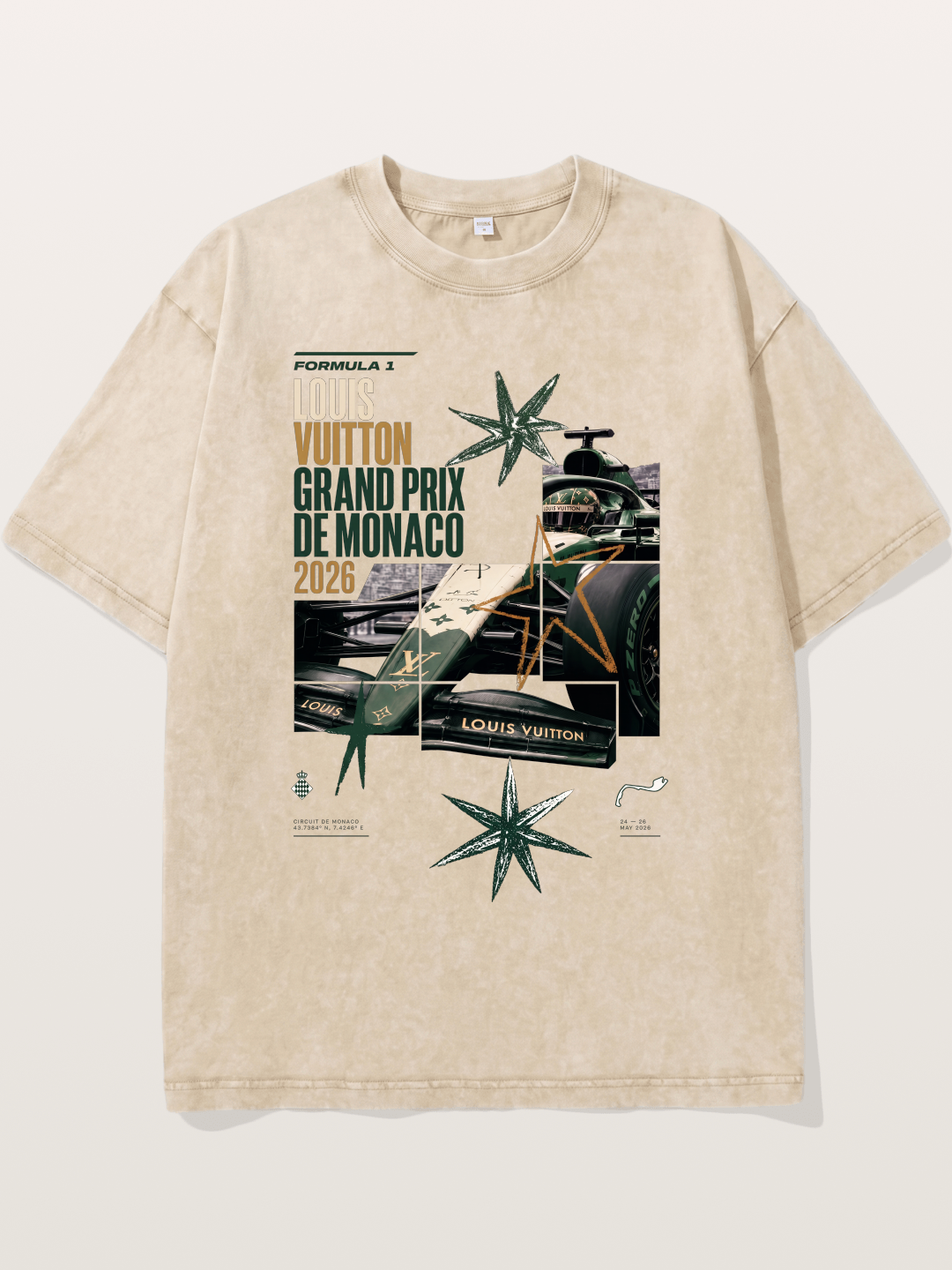 Green LV F1 Race Car Print Washed T-shirt