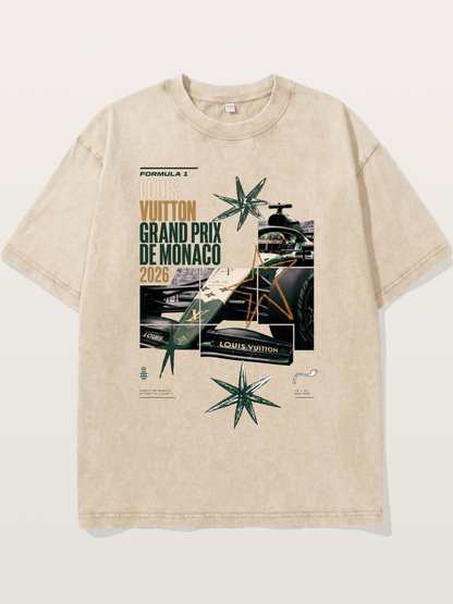 Green LV F1 Race Car Print Washed T-shirt