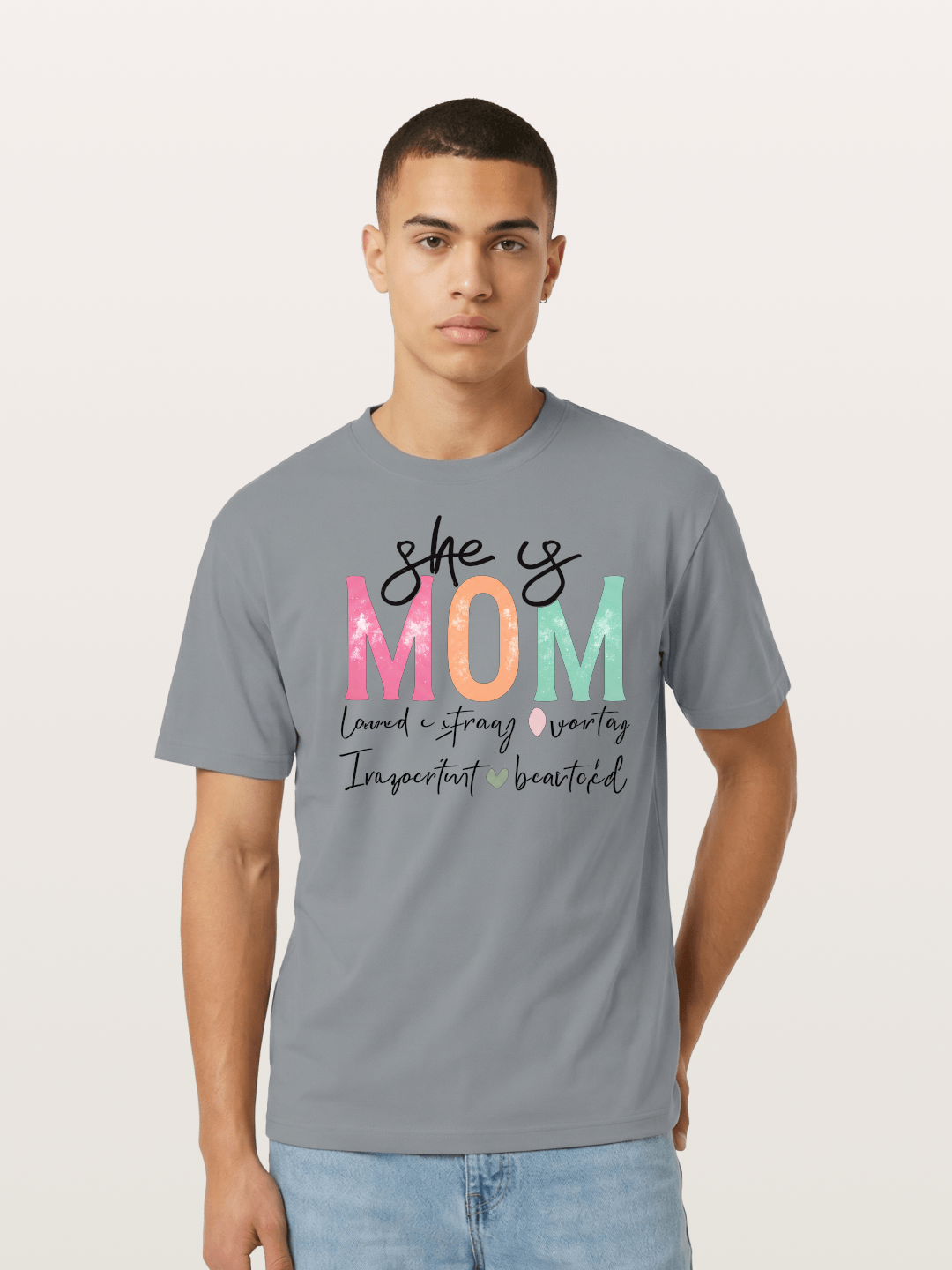 She is Mom Boho Pastel Print Cotton T-shirt