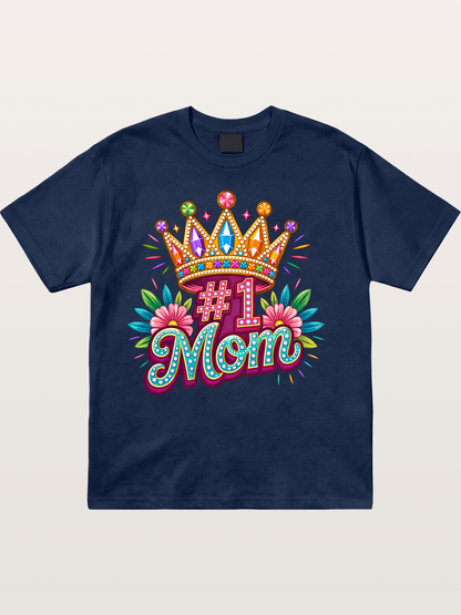 #1 Mom Crown Floral Graphic Cotton T-shirt