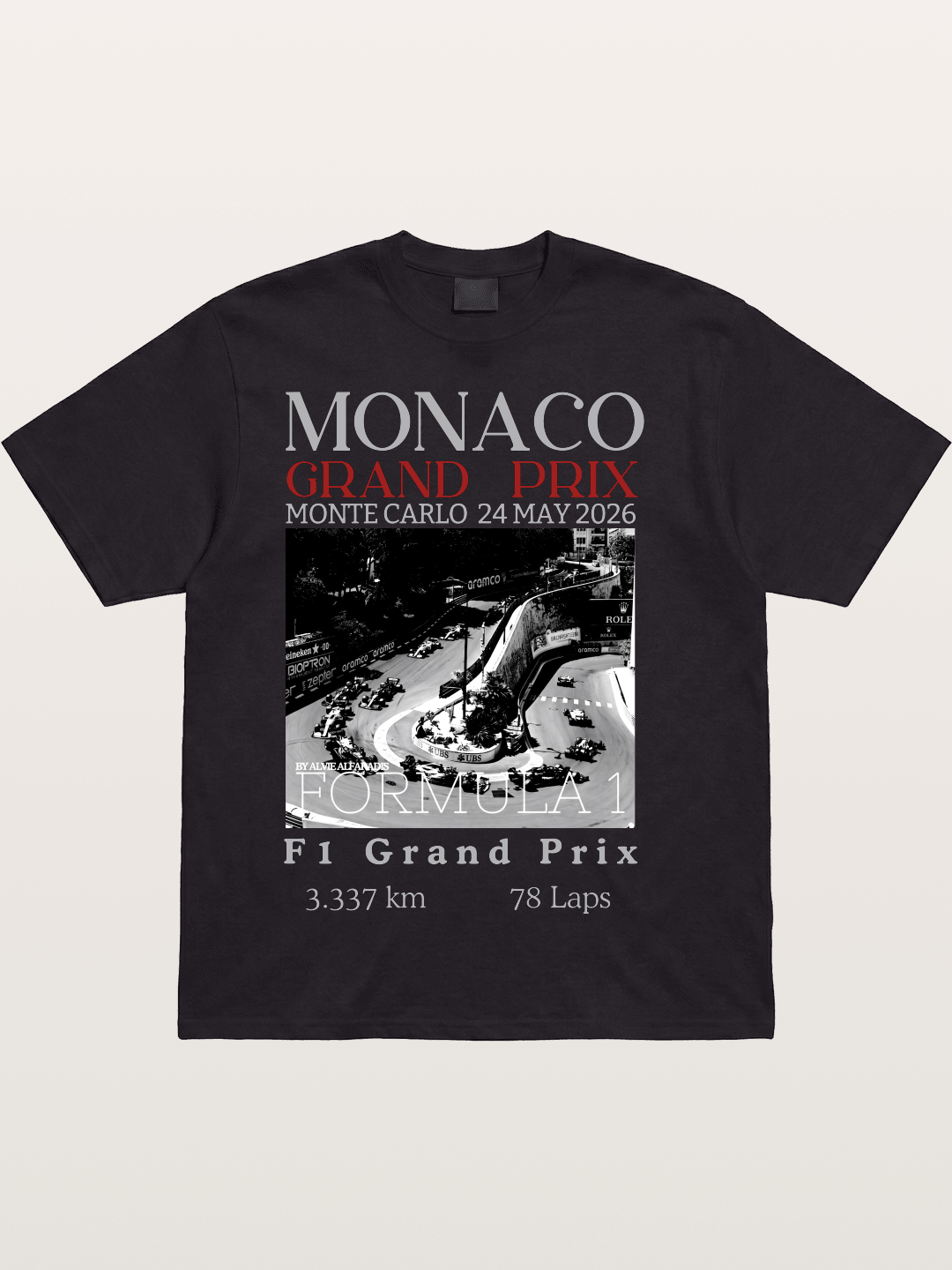 Monaco Grand Prix Black White Aerial Cotton T-shirt