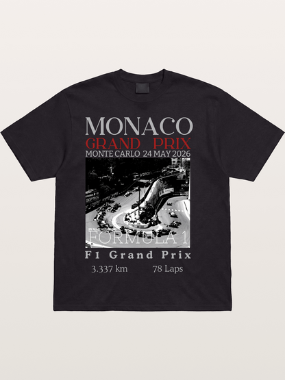 Monaco Grand Prix Black White Aerial Cotton T-shirt