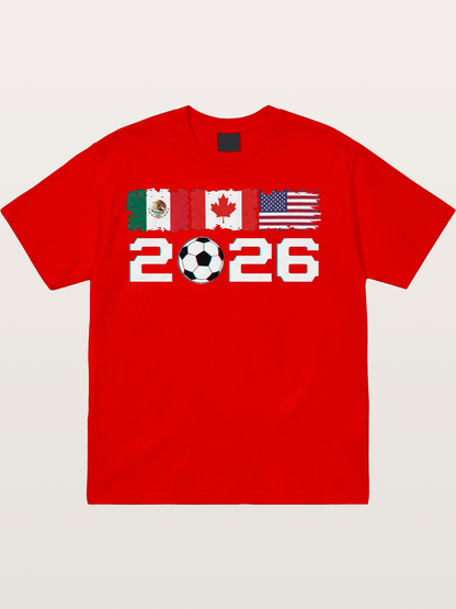 2026 WC USA Mexico Canada Flags Cotton T-shirt