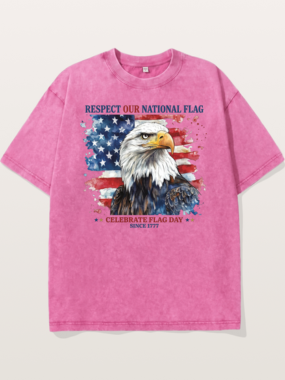Watercolor Eagle Flag Day Art Washed T-shirt