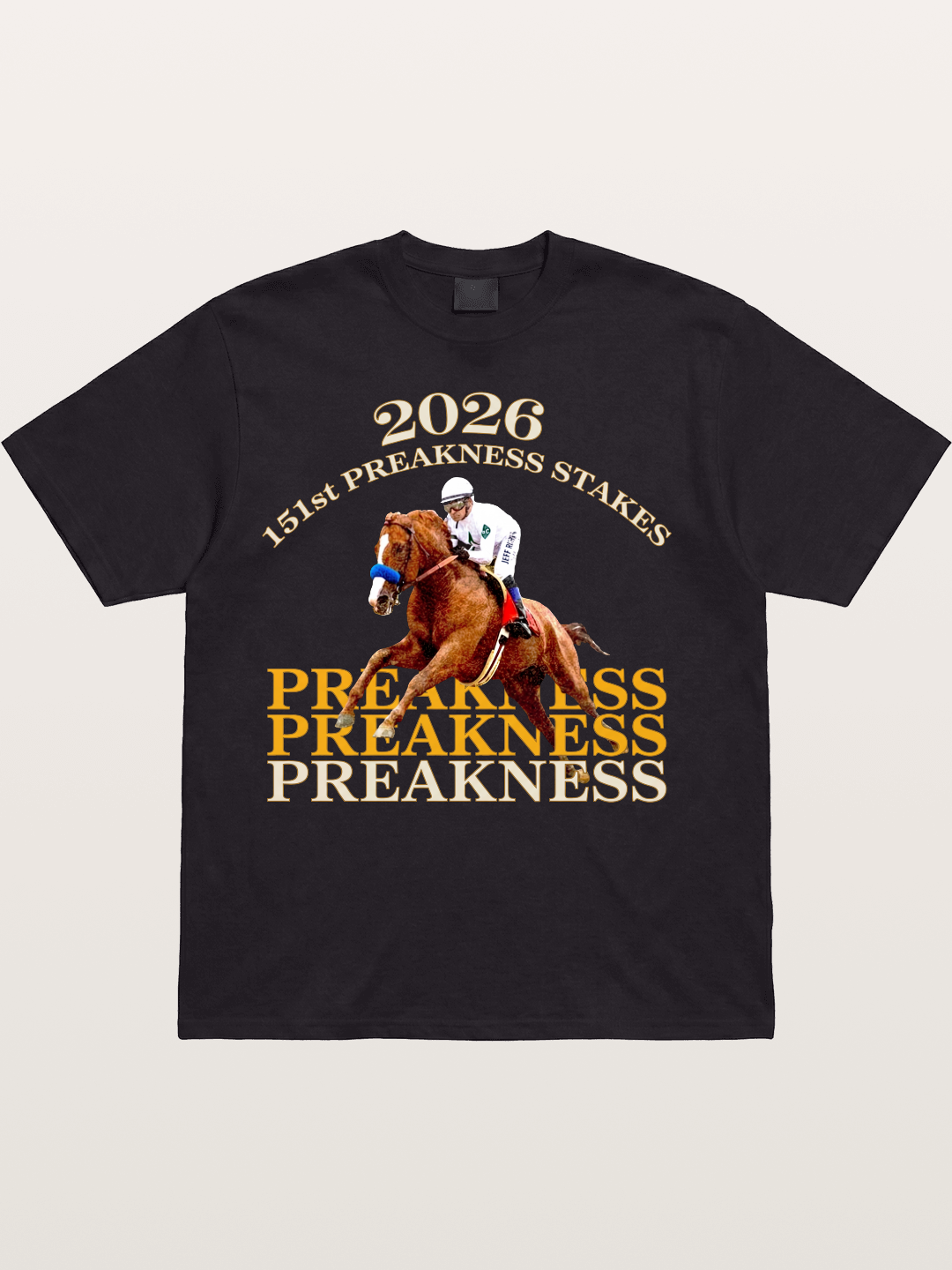 151st Preakness Jockey on Chestnut Horse Cotton T-shirt