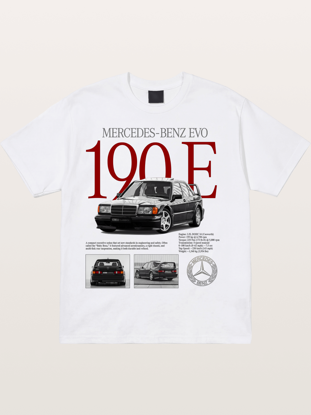 Mercedes-Benz 190E Retro Profile Cotton T-shirt