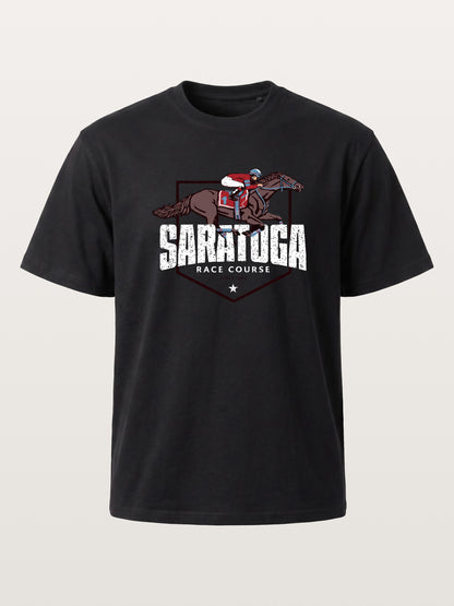 Saratoga Jockey And Horse Illustration Cotton T-shirt