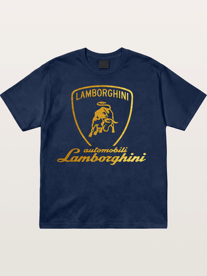 Lamborghini Gold Logo and Bull Shield Cotton T-shirt