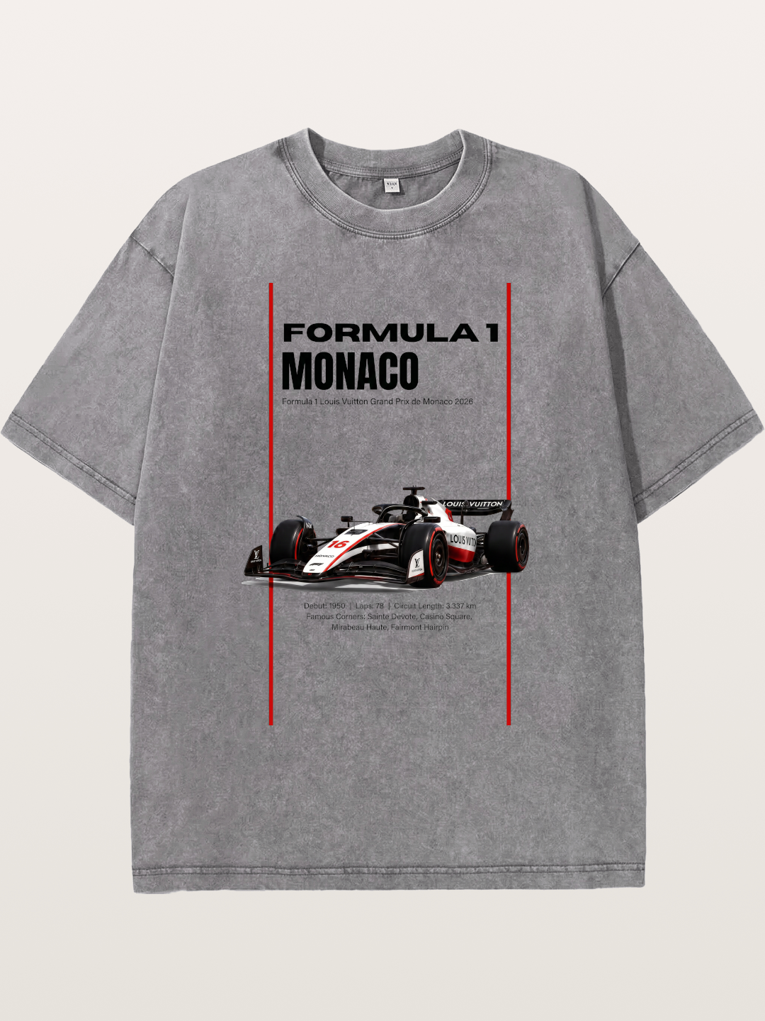 Minimal F1 Monaco Race Card Washed T-shirt
