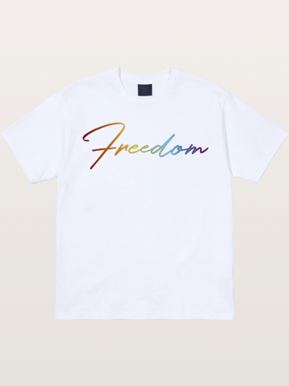 Freedom Rainbow Gradient Script Text Gildan T-shirt