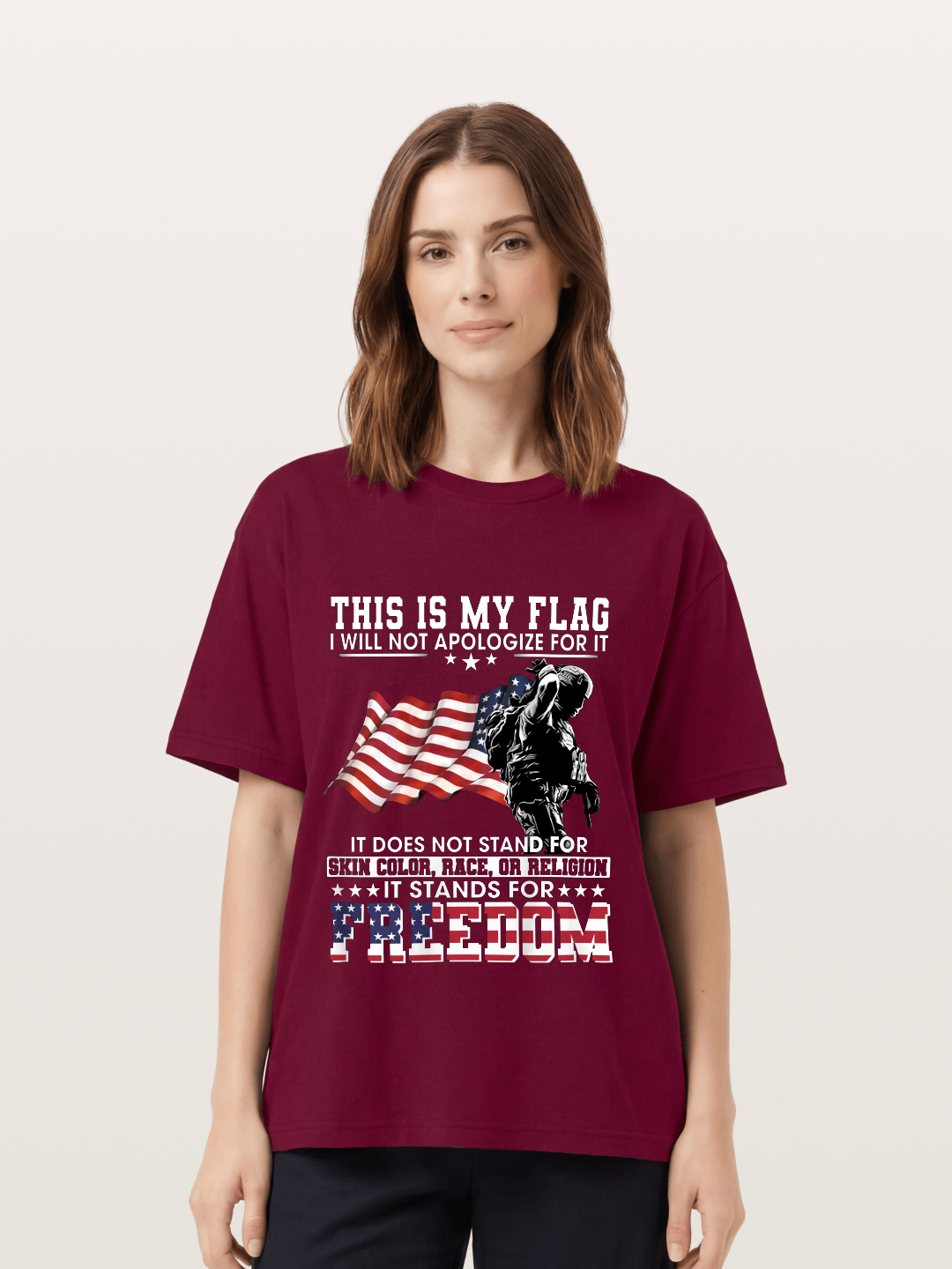 Freedom Soldier American Flag Silhouette Gildan T-shirt