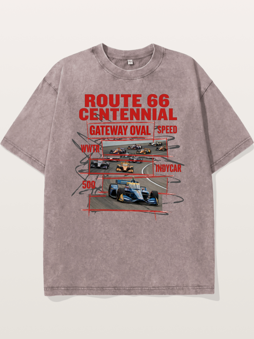 Red Sketch Route66 Race Poster Washed T-shirt