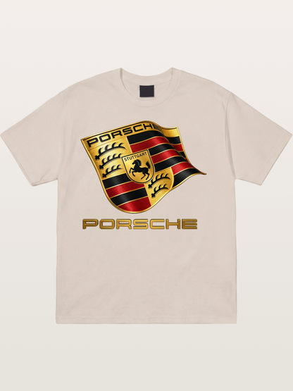Porsche Waving Crest Art Cotton T-shirt