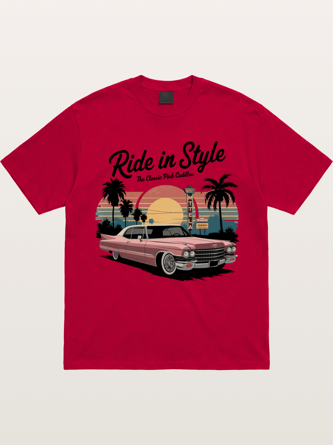 intage Pink Cadillac Retro Poster Gildan T-shirt
