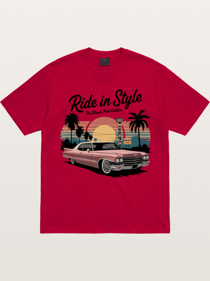 intage Pink Cadillac Retro Poster Gildan T-shirt