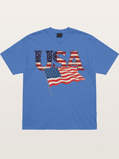 USA Letters American Flag Texture Gildan T-shirt