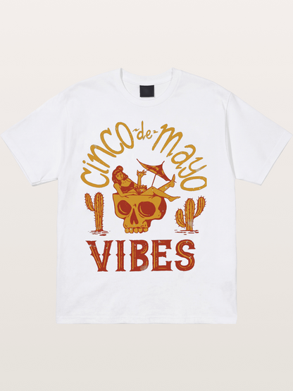 Cinco de Mayo Retro Skull Vibes Cotton T-shirt