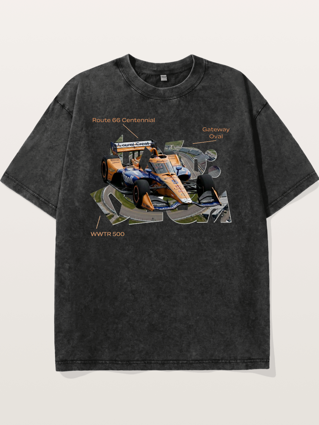 Orange IndyCar Route66 Art Washed T-shirt