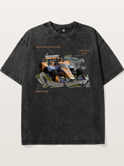 Orange IndyCar Route66 Art Washed T-shirt
