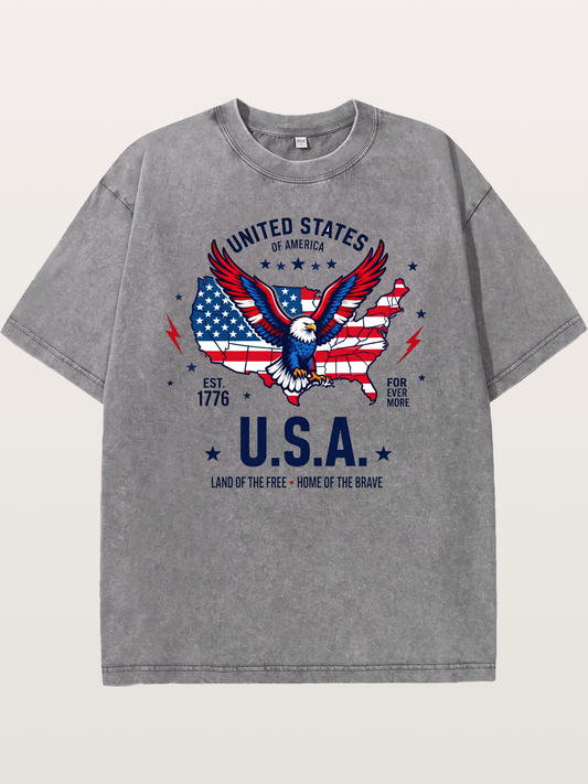 USA Map Eagle Flag Design Washed T-shirt