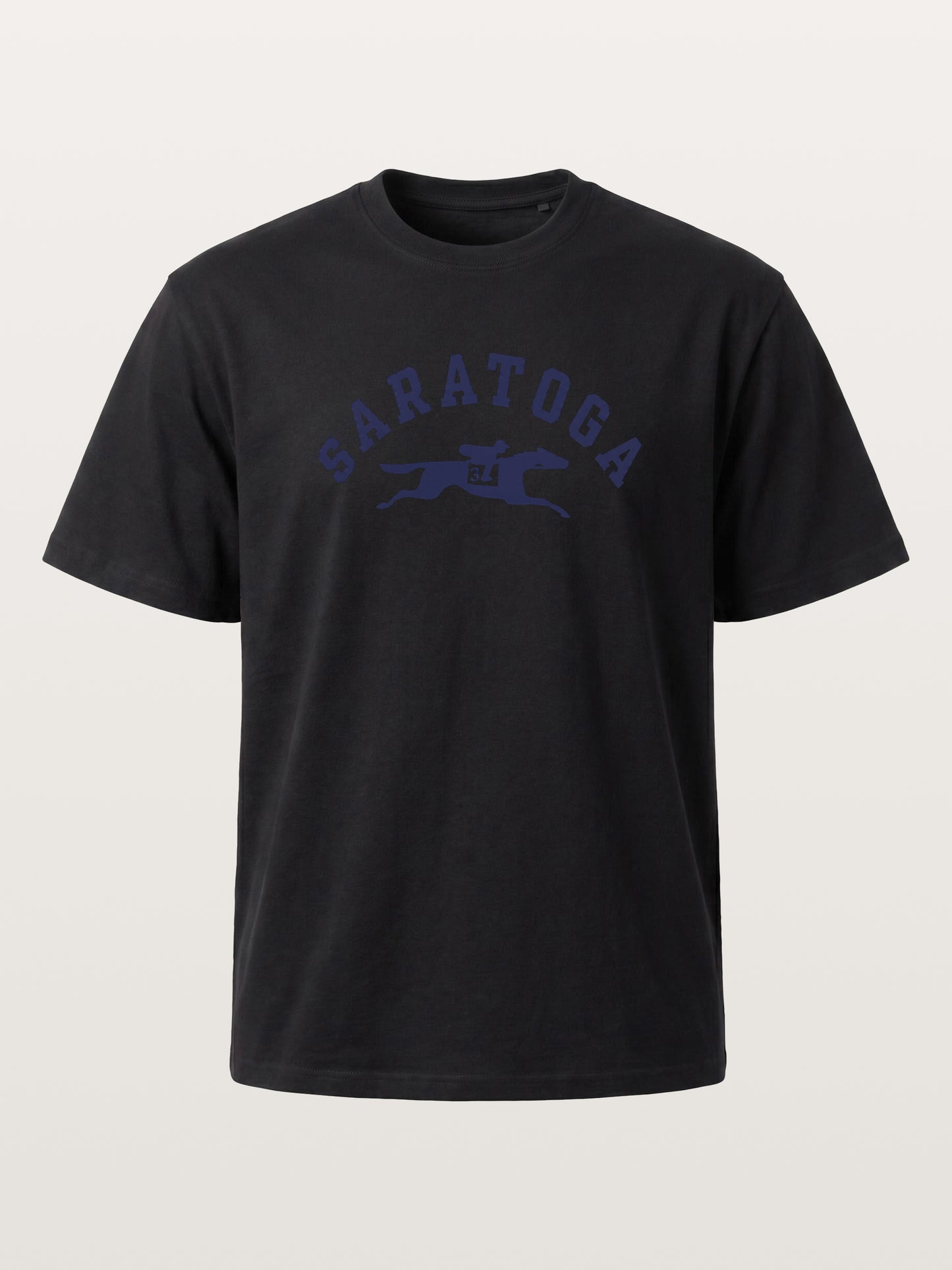 Saratoga Navy Horse Racing Mark Cotton T-shirt