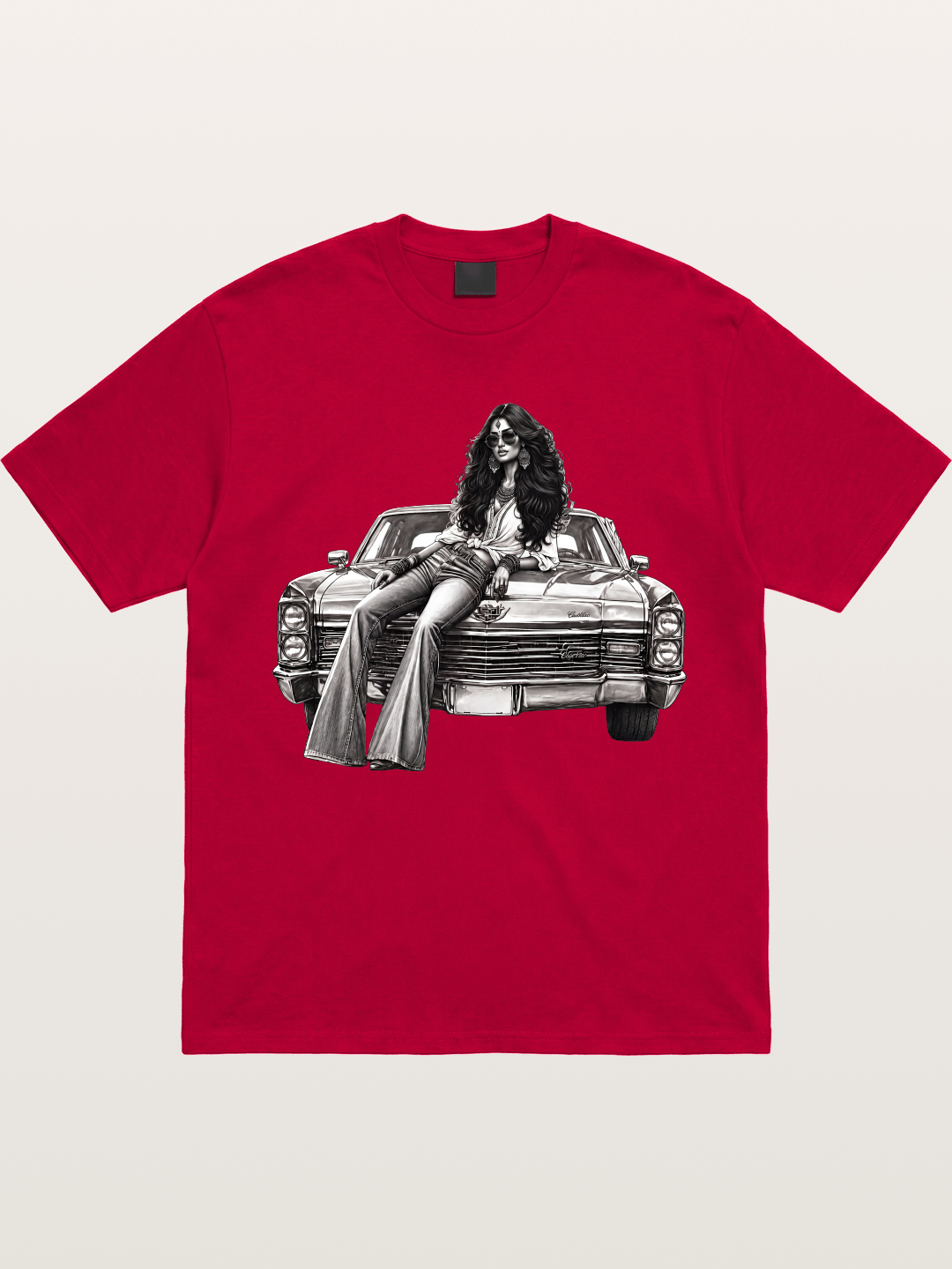 Retro Cadillac & Woman Sketch Gildan T-shirt