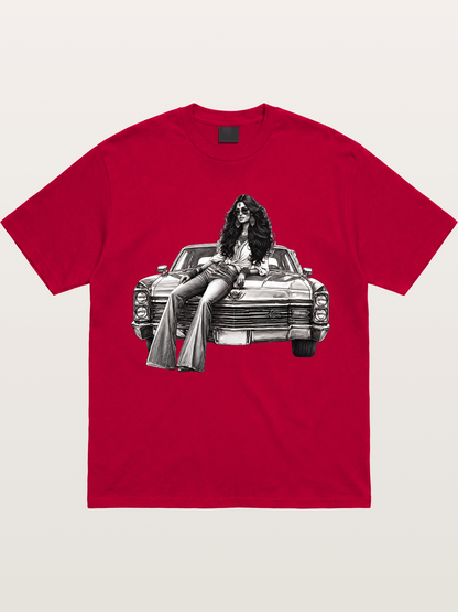 Retro Cadillac & Woman Sketch Gildan T-shirt