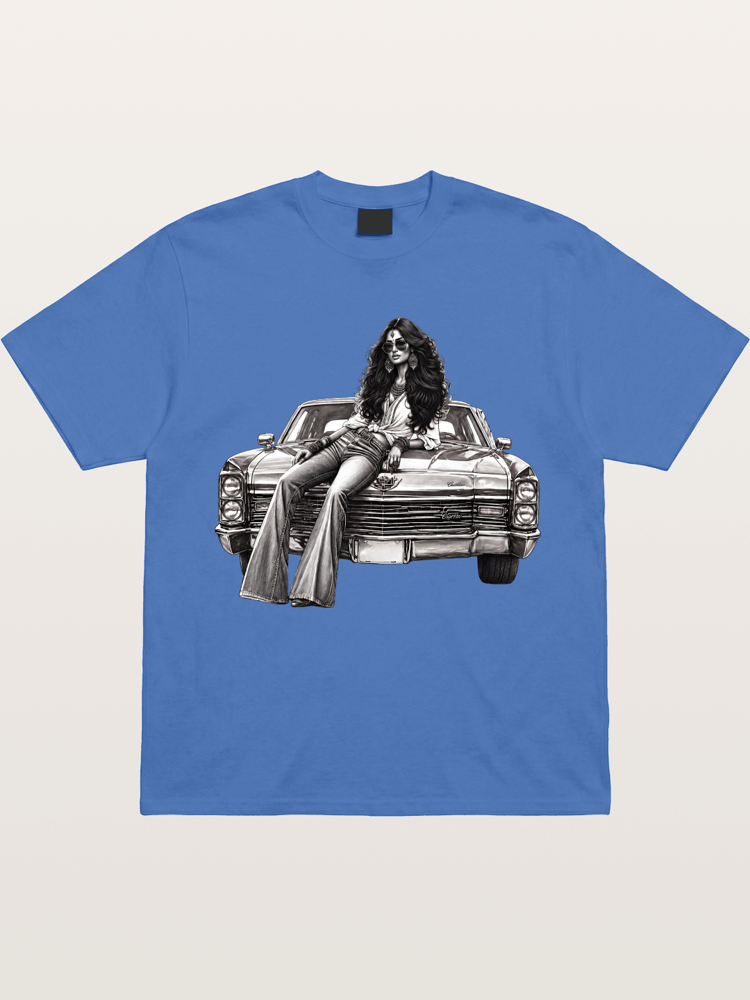 Retro Cadillac & Woman Sketch Gildan T-shirt