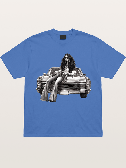Retro Cadillac & Woman Sketch Gildan T-shirt